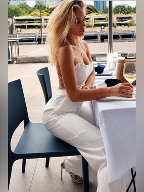 NWT NBD Prosecco White Wide Leg Jumpsuit XS Backless Strappy Revolve